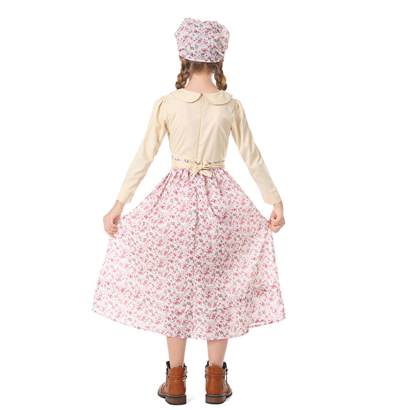 Kids Wolf Grandma Cosplay Costumes Floral Print Dress for Stage Drama Party